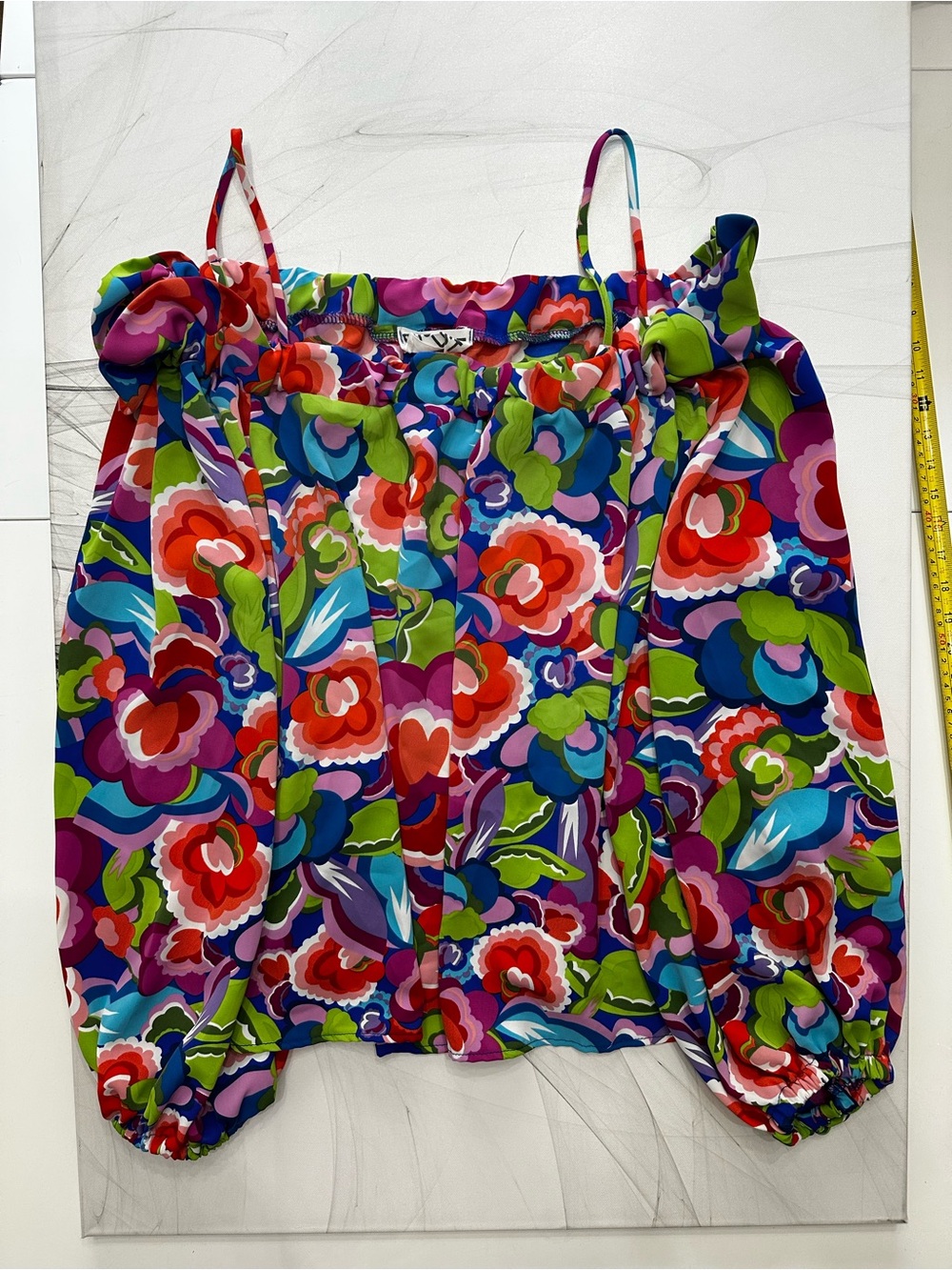 BUCKETLIST Retro Psychedelic Floral Cold Shoulder Blouse Large